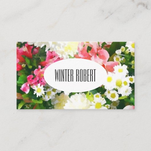 エレガント水色フローラ 名刺 (正面)