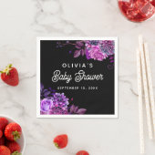 エレガント水色ブラックパープルフローラベイビーシャワー スタンダードカクテルナプキン (インサイチュ)