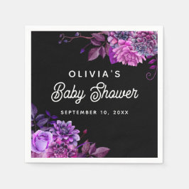 エレガント水色ブラックパープルフローラベイビーシャワー スタンダードカクテルナプキン