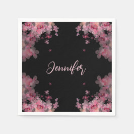 エレガント水色マグノリアフローラブラック スタンダードカクテルナプキン