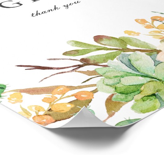 エレガント水色多肉乳婚式ギフトサイン ポスター (角)