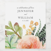 エレガント水色多肉性リース結婚ズ ワインラベル (シングルラベル)