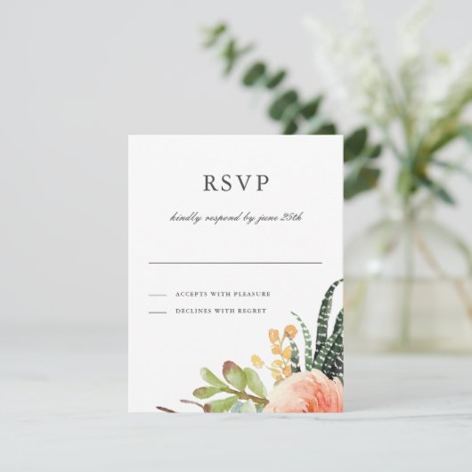 エレガント水色多肉質RSVP |の結婚返信 出欠カード (スタンド正面)