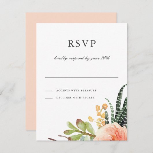 エレガント水色多肉質RSVP |の結婚返信 出欠カード (正面/裏面)