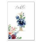 エレガント水色花模様フェイク金ゴールド結婚の1 テーブルナンバー (正面)