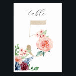 エレガント水色花模様フェイク金ゴールド結婚の5 テーブルナンバー<br><div class="desc">テーブルを別のテーブルに設定これらの両面エレガント水色フローラフェイク金ゴールドテーブル番号カード。デザインは、クラシックシックな白い背景、緑と金ゴールド番号と美しい水色の花模様を備えフェイクている。</div>