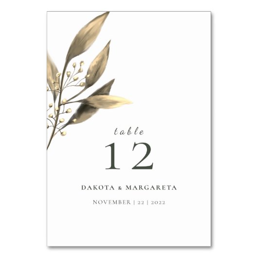 エレガント水色金ゴールド素朴な葉 テーブルナンバー (裏面)
