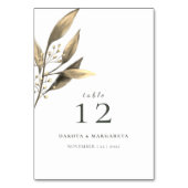 エレガント水色金ゴールド素朴な葉 テーブルナンバー (正面)