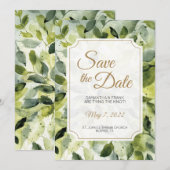 エレガント水葉色結婚の セーブザデート (正面/裏面)