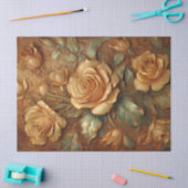エレガント油絵金ゴールドヴィンテージフランスのバラ 薄葉紙 (クラフト)