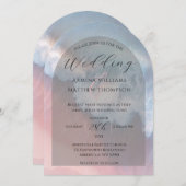 エレガント沿岸波アーチビーチ結婚式 招待状 (正面/裏面)