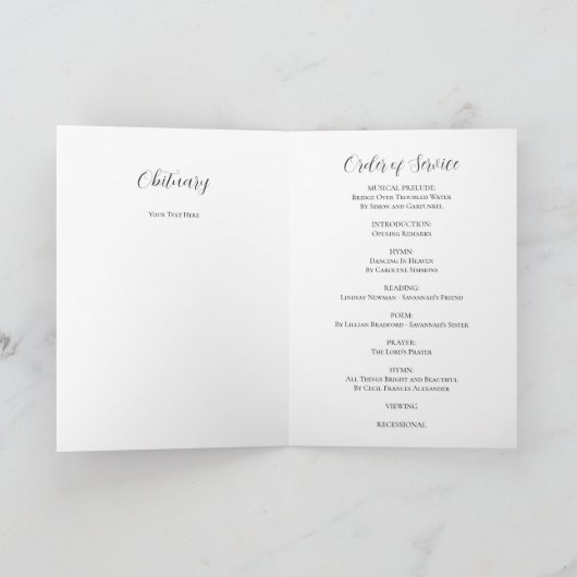 エレガント法要の葬儀ウィングス写真 プログラム (内部)