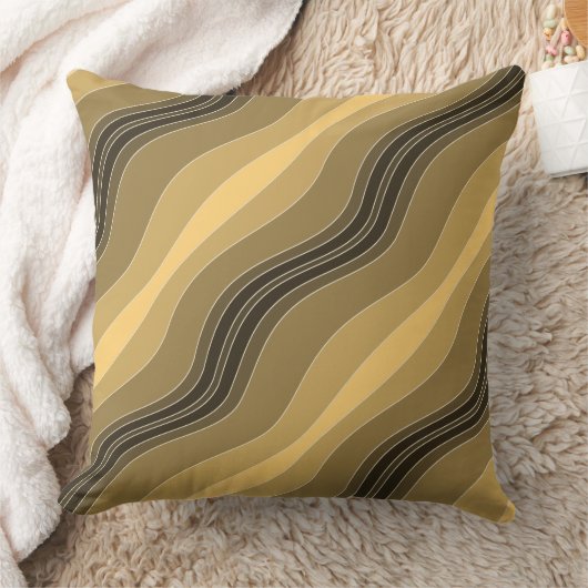 エレガント波線パターン砂茶色 クッション (ブランケット)