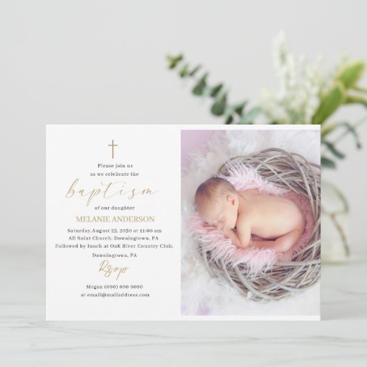 エレガント洗礼宗教イベントカスタム写真 招待状 (スタンド正面)