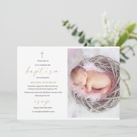 エレガント洗礼宗教イベントカスタム写真Invite 招待状 (スタンド正面)