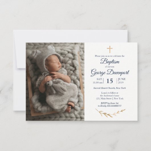 エレガント洗礼宗教イベントカスタム写真Invite 招待状 (正面)