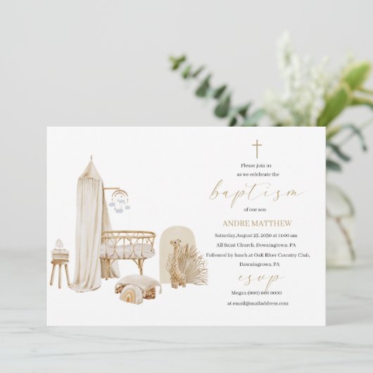 エレガント洗礼宗教ボホ男女兼用ー保育園 招待状 (スタンド正面)