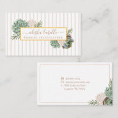 エレガント洗練されたフローラの葉のフレームとストライプ 名刺 (正面/裏面)