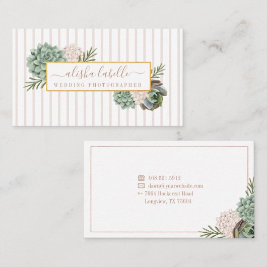 エレガント洗練されたフローラの葉のフレームとストライプ 名刺 (正面/裏面)