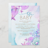 エレガント海シェルビーチベビーシャワー 招待状 (正面/裏面)