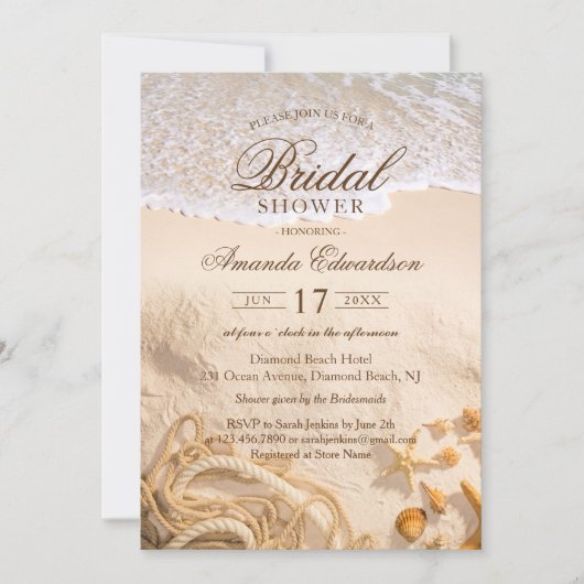 エレガント海ビーチサマーブライダルシャワー 招待状 (正面)