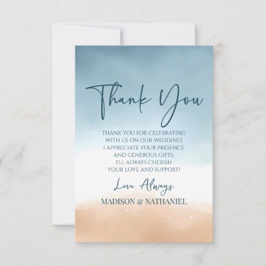 エレガント海ビーチショアサンド写真結婚ズ サンキューカード (正面)