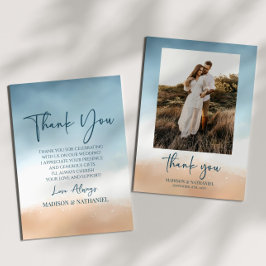 エレガント海ビーチショアサンド写真結婚ズ サンキューカード