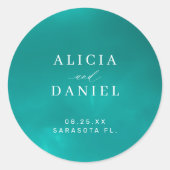 エレガント海ブルーの夏の目的地の結婚式 ラウンドシール (正面)