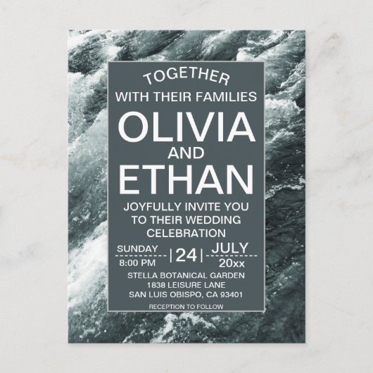 エレガント海ブルーウェーブ招待状はがき ポストカード (正面)