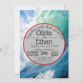 エレガント海ブルーウェーブ結婚式招待状 招待状 (正面)