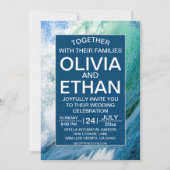 エレガント海ブルーウェーブ結婚式招待状 招待状 (正面)