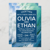 エレガント海ブルーウェーブ結婚式招待状 招待状 (正面/裏面)