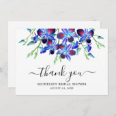 エレガント海ブルーオーキッドウォーターカラーブライダルシャワー サンキューカード (正面/裏面)