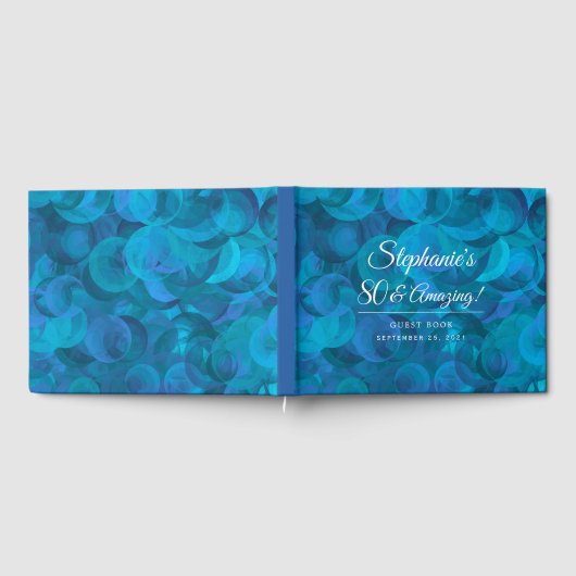 エレガント海ブルー80と素晴らしい誕生日パーティー ゲストブック (全面)