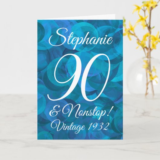 エレガント海ブルー90および非ストップ誕生日 カード (黄色い花)