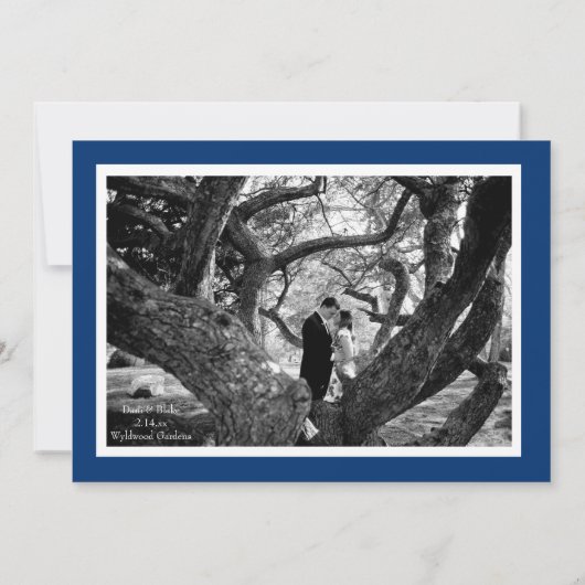 エレガント海伝統的海軍とホワイト写真結婚 招待状 (裏面)