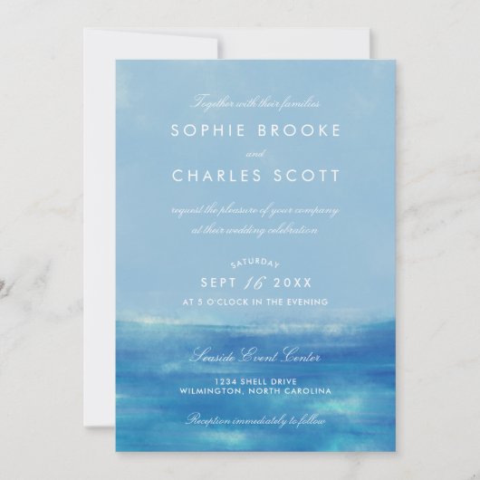 エレガント海水彩結婚式招待状 招待状 (正面)