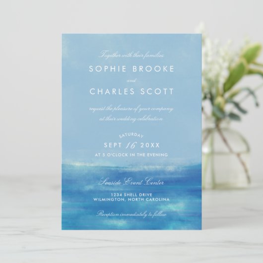 エレガント海水彩結婚式招待状 招待状 (スタンド正面)
