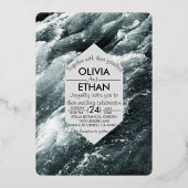 エレガント海白黒結婚波 箔招待状 (正面)