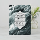 エレガント海白黒結婚波 箔招待状 (立ち正面)