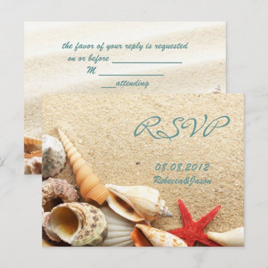 エレガント海砂貝類ビーチ結婚式rsvp インビテーションポストカード (正面/裏面)