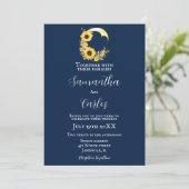 エレガント海軍、素朴なヒマワリ結婚月 招待状 (スタンド正面)