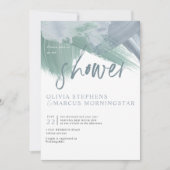 エレガント淡い色のほこりっぽい青抽象芸術の筆跡 招待状 (正面)