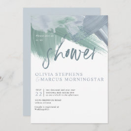 エレガント淡い色のほこりっぽい青抽象芸術の筆跡 招待状