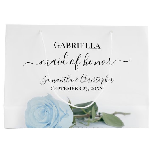 エレガント淡い色のダスティブルーバラメイド・オブ・オーナー(花嫁付き添い人)結婚ズ ラージペーパーバッグ (裏面)