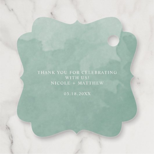 エレガント淡い色の緑色水彩画結婚像 フェイバータグ (裏面)