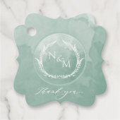 エレガント淡い色の緑色水彩画結婚像 フェイバータグ (正面)