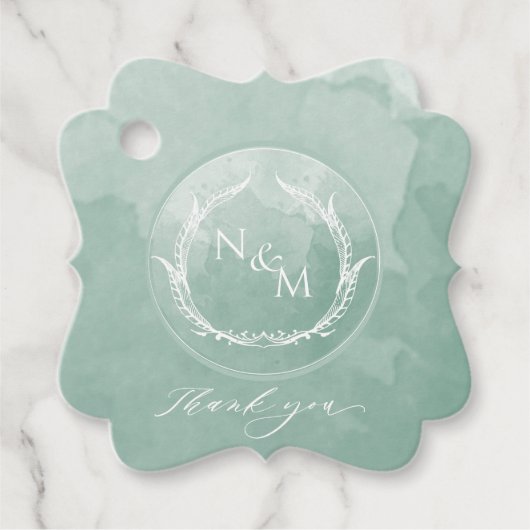 エレガント淡い色の緑色水彩画結婚像 フェイバータグ (正面)