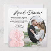 エレガント淡い色の赤面ピンクローズオーバルフォト結婚ズ サンキューカード (正面)