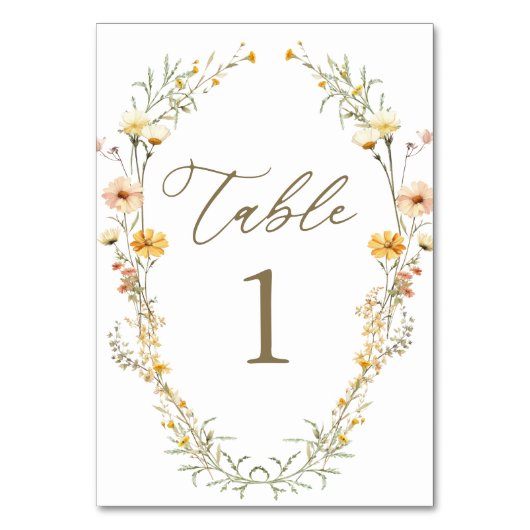 エレガント淡い色の黄水色ワイルドフラワー結婚ズ テーブルナンバー (正面)